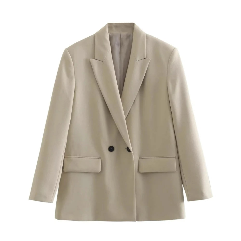 Double-Breasted Blazer Jacket-jackets > blazers > blazer jackets-Laventaire-Beige-XS-Laventaire