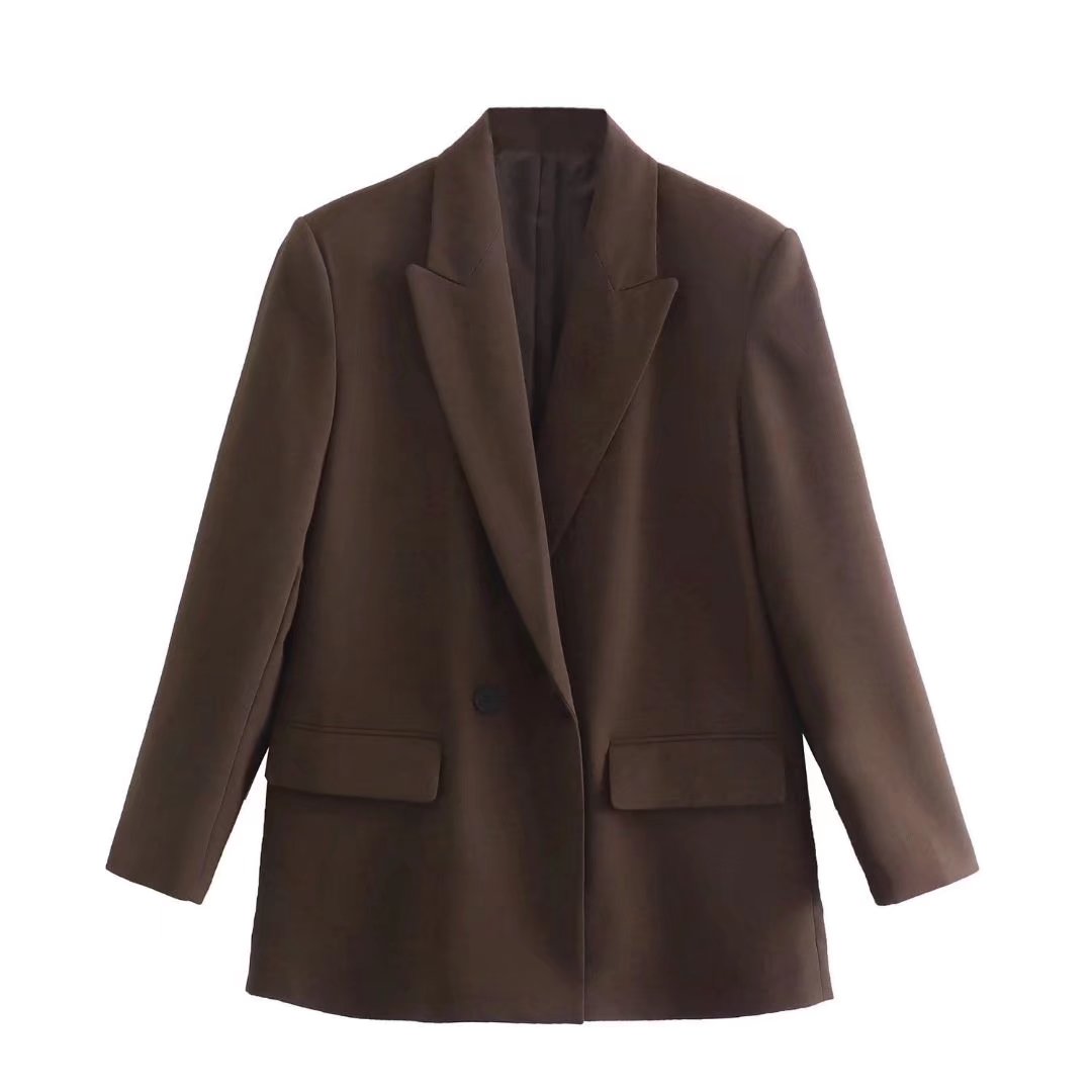 Double-Breasted Blazer Jacket-jackets > blazers > blazer jackets-Laventaire-Dark Brown-XS-Laventaire