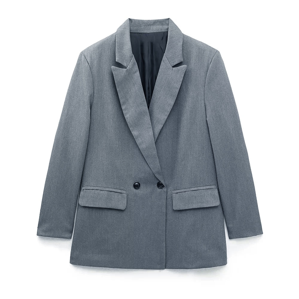 Double-Breasted Blazer Jacket-jackets > blazers > blazer jackets-Laventaire-Dark Gray-XS-Laventaire