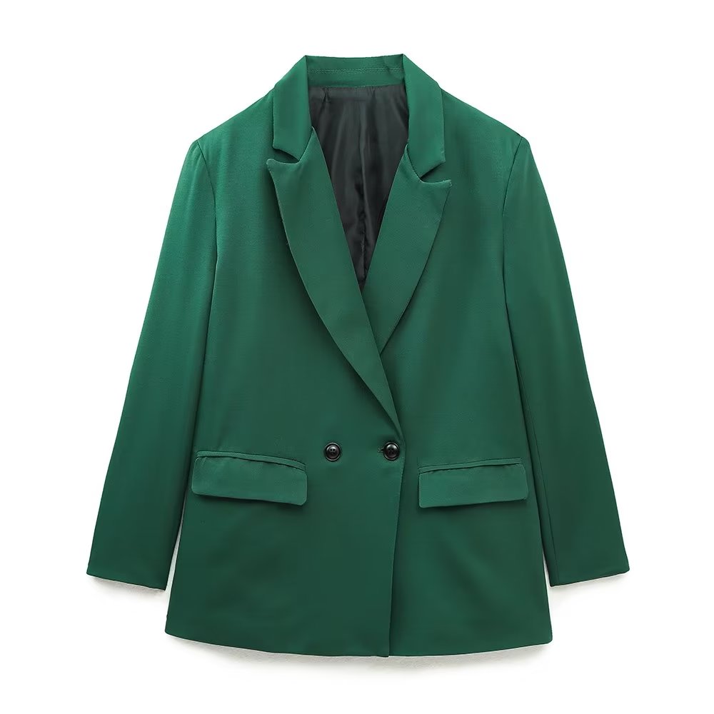 Double-Breasted Blazer Jacket-jackets > blazers > blazer jackets-Laventaire-Dark Green-XS-Laventaire