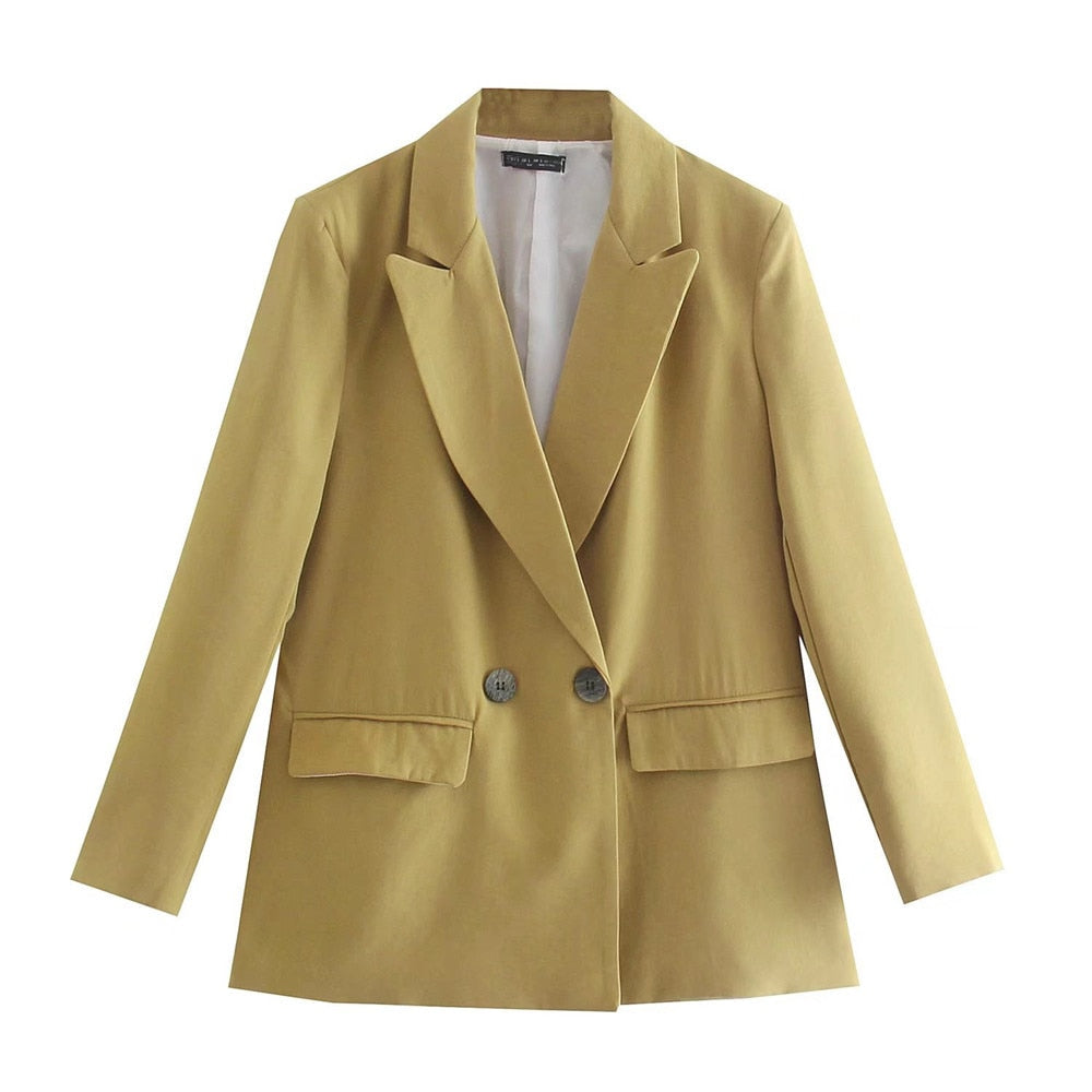 Double-Breasted Blazer Jacket-jackets > blazers > blazer jackets-Laventaire-Golden Mustard-XS-Laventaire