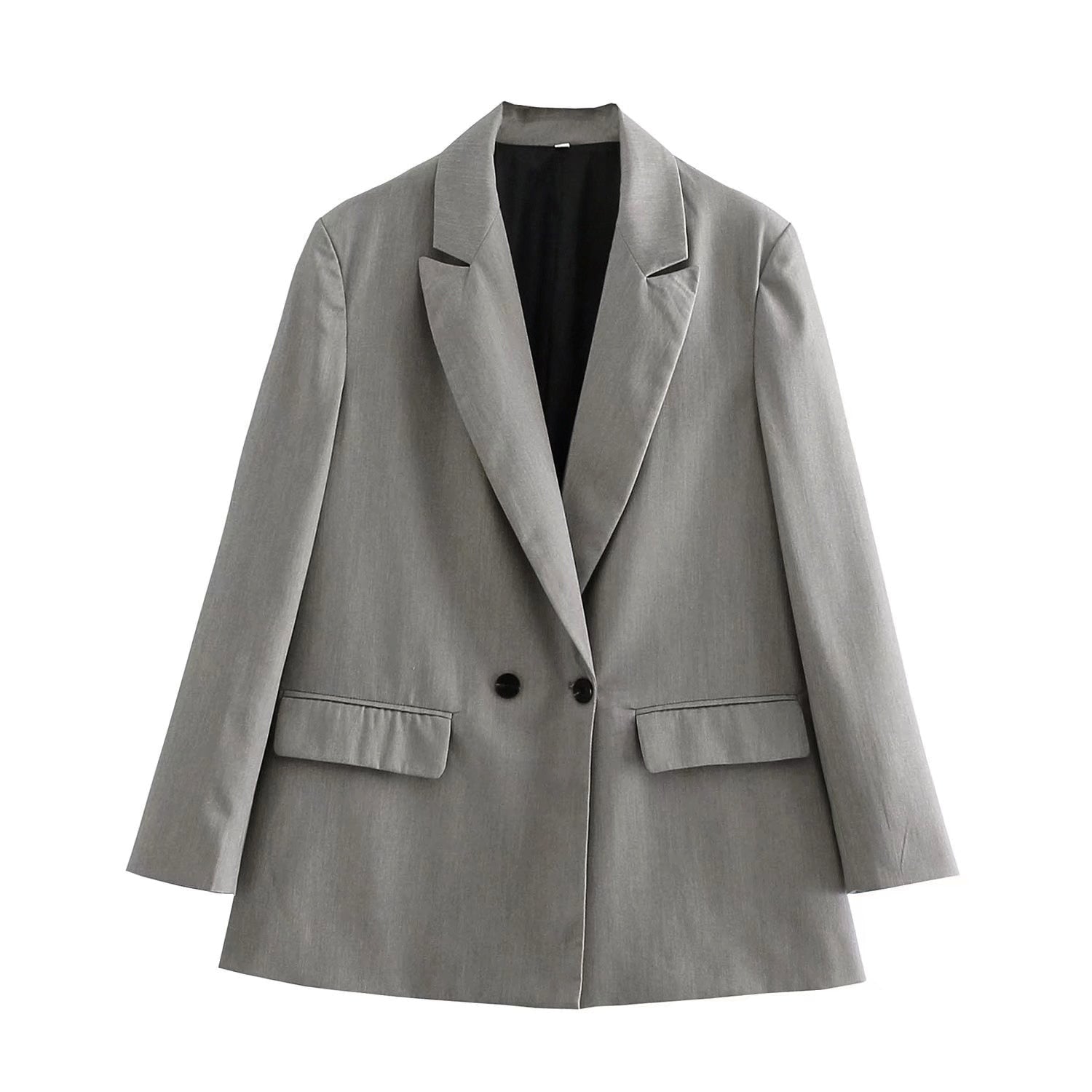 Double-Breasted Blazer Jacket-jackets > blazers > blazer jackets-Laventaire-Gray-XS-Laventaire