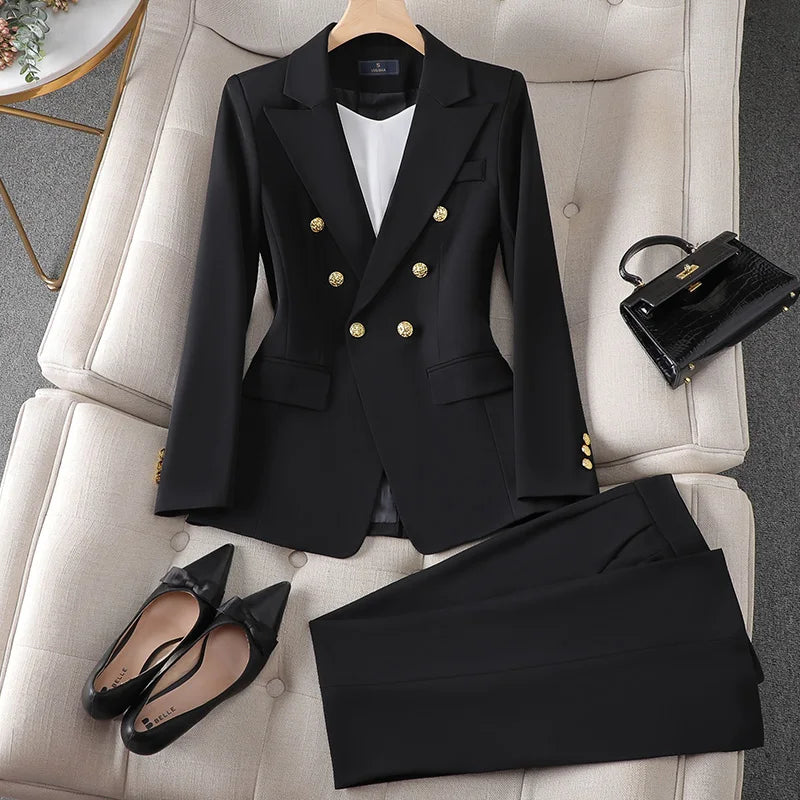 Double-Breasted Blazer Pant Set-suits > suit sets-Laventaire-Black-S-Laventaire