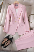 Double-Breasted Blazer Pant Set-suits > suit sets-Laventaire-Pink-S-Laventaire
