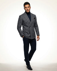 Double Breasted Casual Blazer-blazers > casual blazer-Laventaire-Dark Gray-S-Laventaire