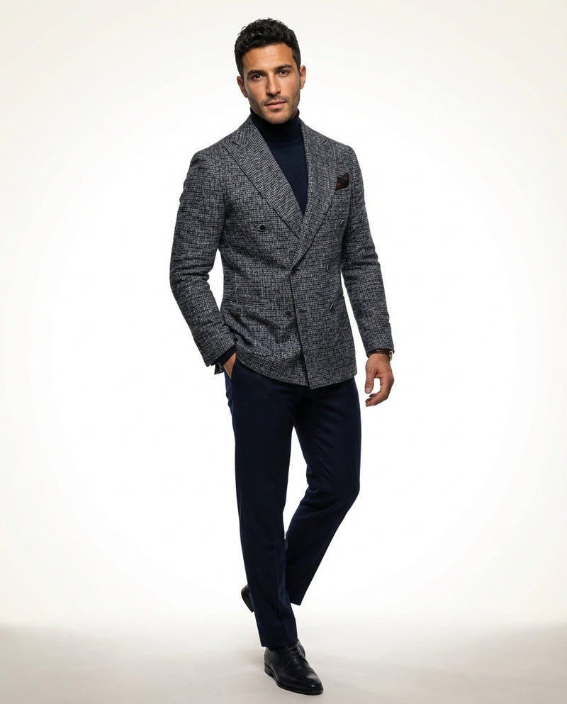 Double Breasted Casual Blazer-blazers > casual blazer-Laventaire-Dark Gray-S-Laventaire
