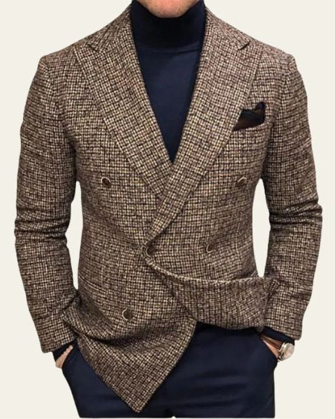 Double Breasted Casual Blazer-blazers > casual blazer-Laventaire-Taupe-S-Laventaire