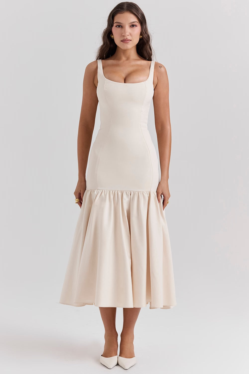 Dropped Waist Formal Midi Dress-dresses > midi dress > formal dress-Laventaire-Laventaire