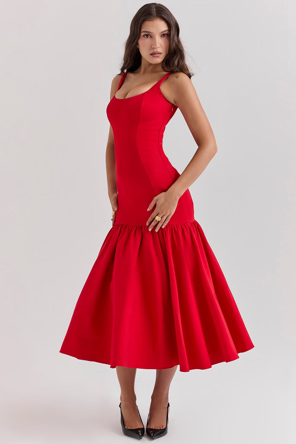 Dropped Waist Formal Midi Dress-dresses > midi dress > formal dress-Laventaire-Laventaire