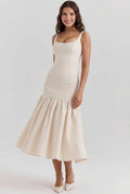 Dropped Waist Formal Midi Dress-dresses > midi dress > formal dress-Laventaire-Light Beige-XS-Laventaire