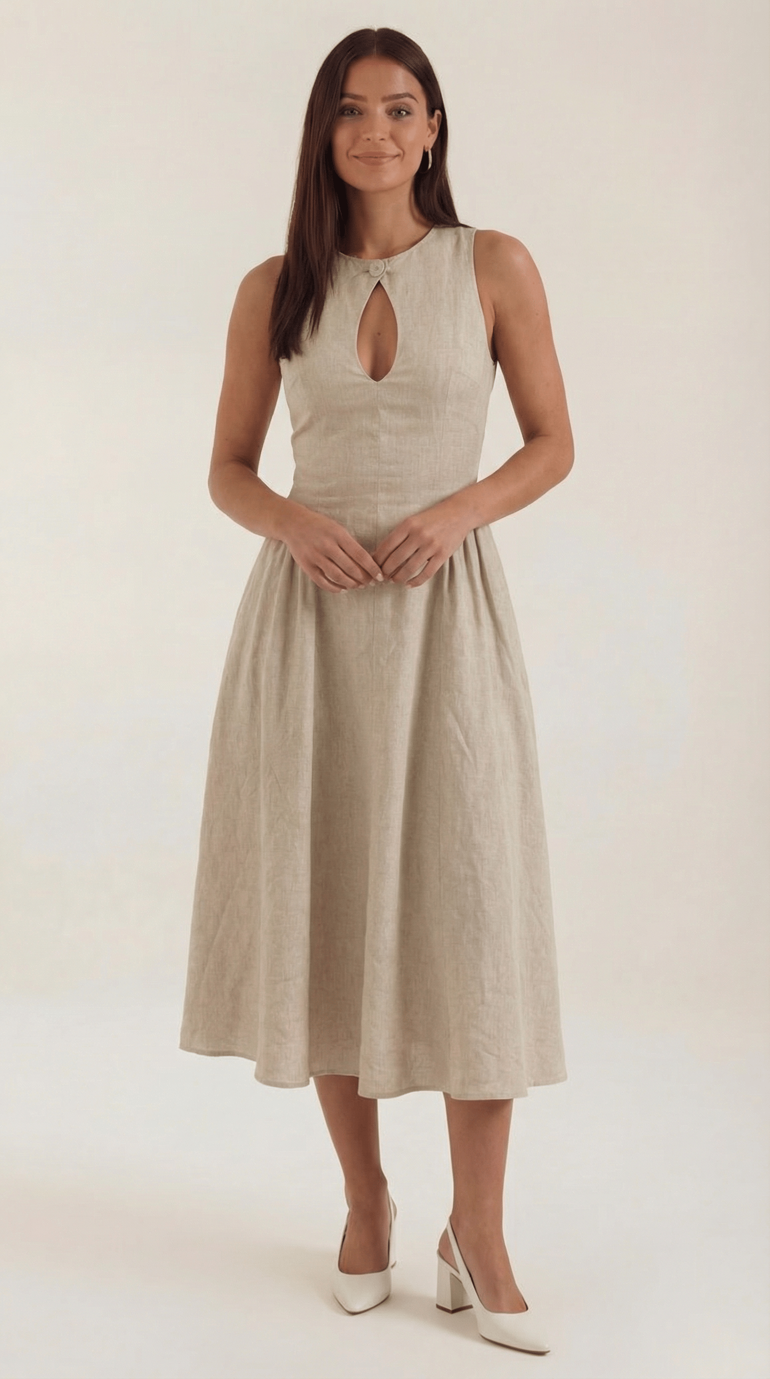 Elegant A-Line Midi Dress-dresses > midi dress-Laventaire-Beige-S-Laventaire
