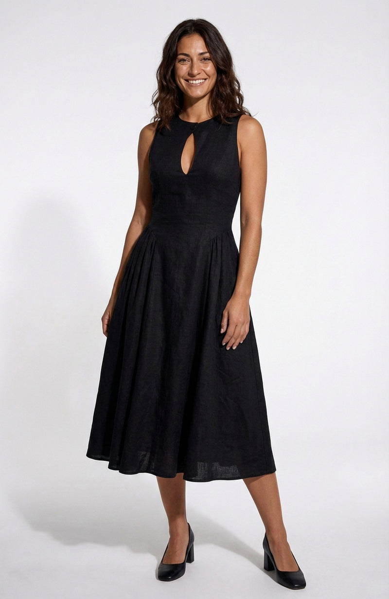 Elegant A-Line Midi Dress-dresses > midi dress-Laventaire-Black-S-Laventaire