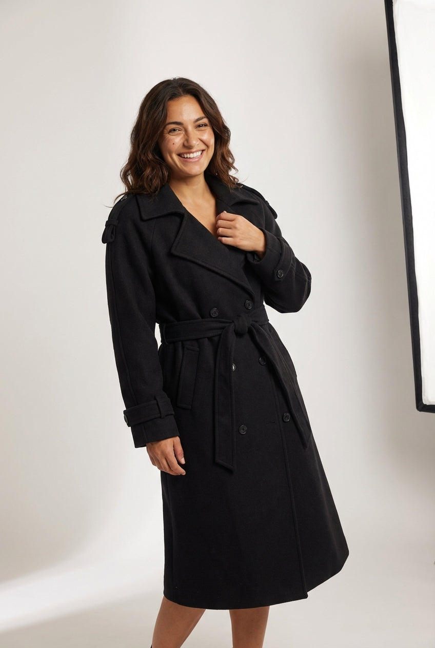 Elegant Belted Long Trench Coat-coats > trench coats-Laventaire-Laventaire