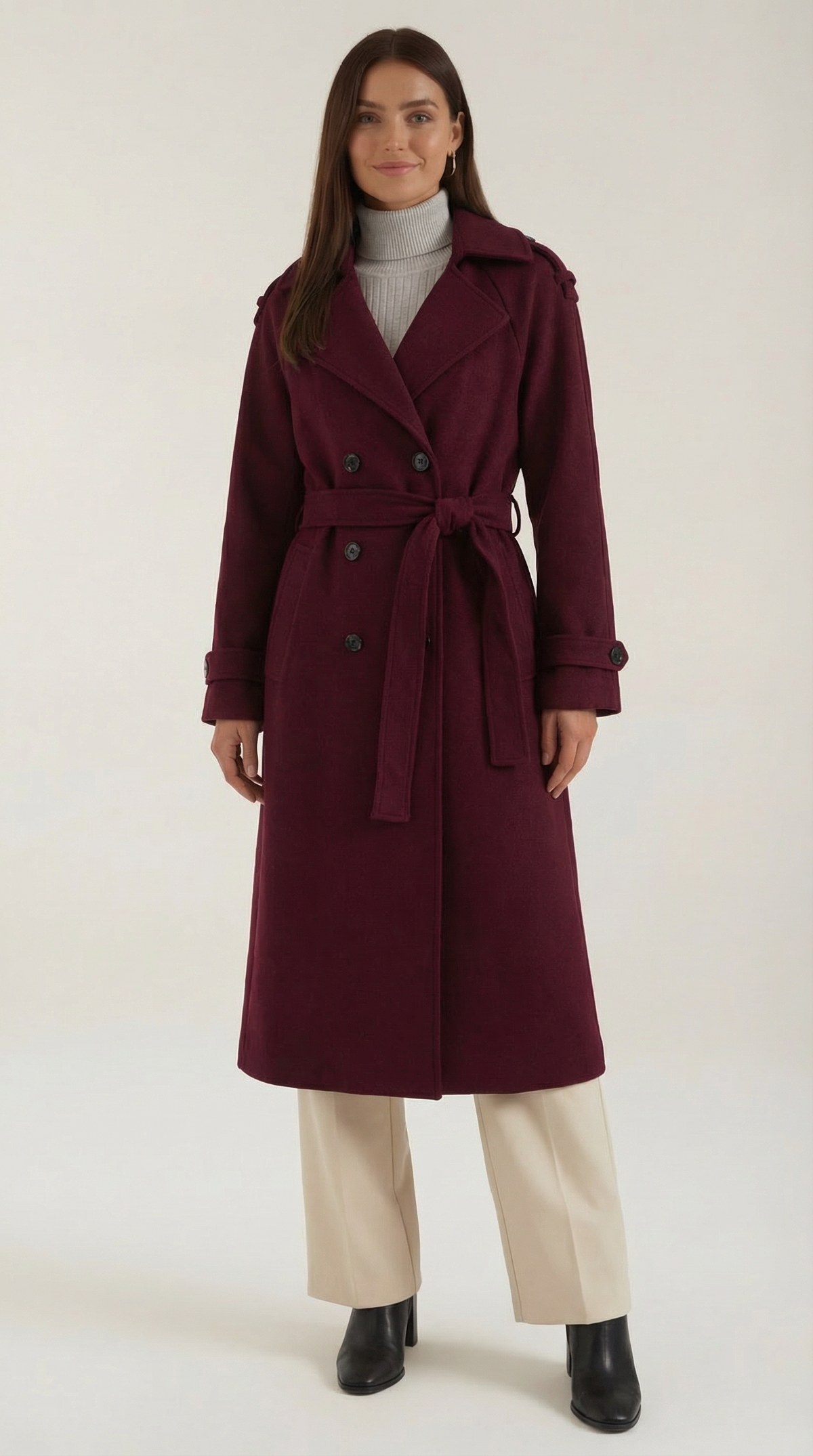 Elegant Belted Long Trench Coat-coats > trench coats-Laventaire-Laventaire
