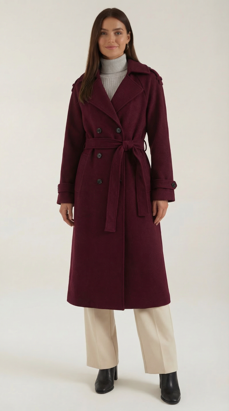 Elegant Belted Long Trench Coat-coats > trench coats-Laventaire-Laventaire