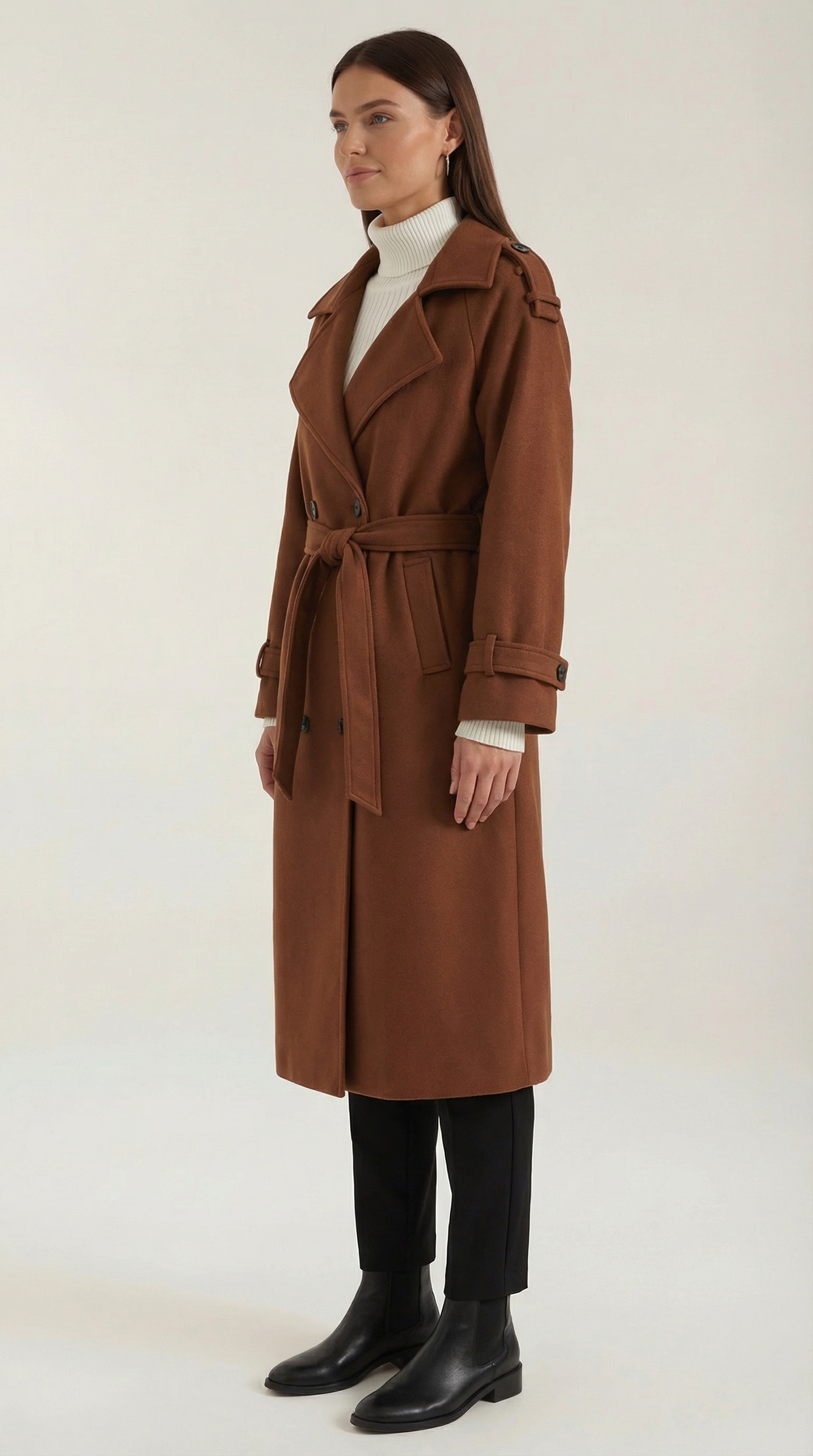 Elegant Belted Long Trench Coat-coats > trench coats-Laventaire-Laventaire