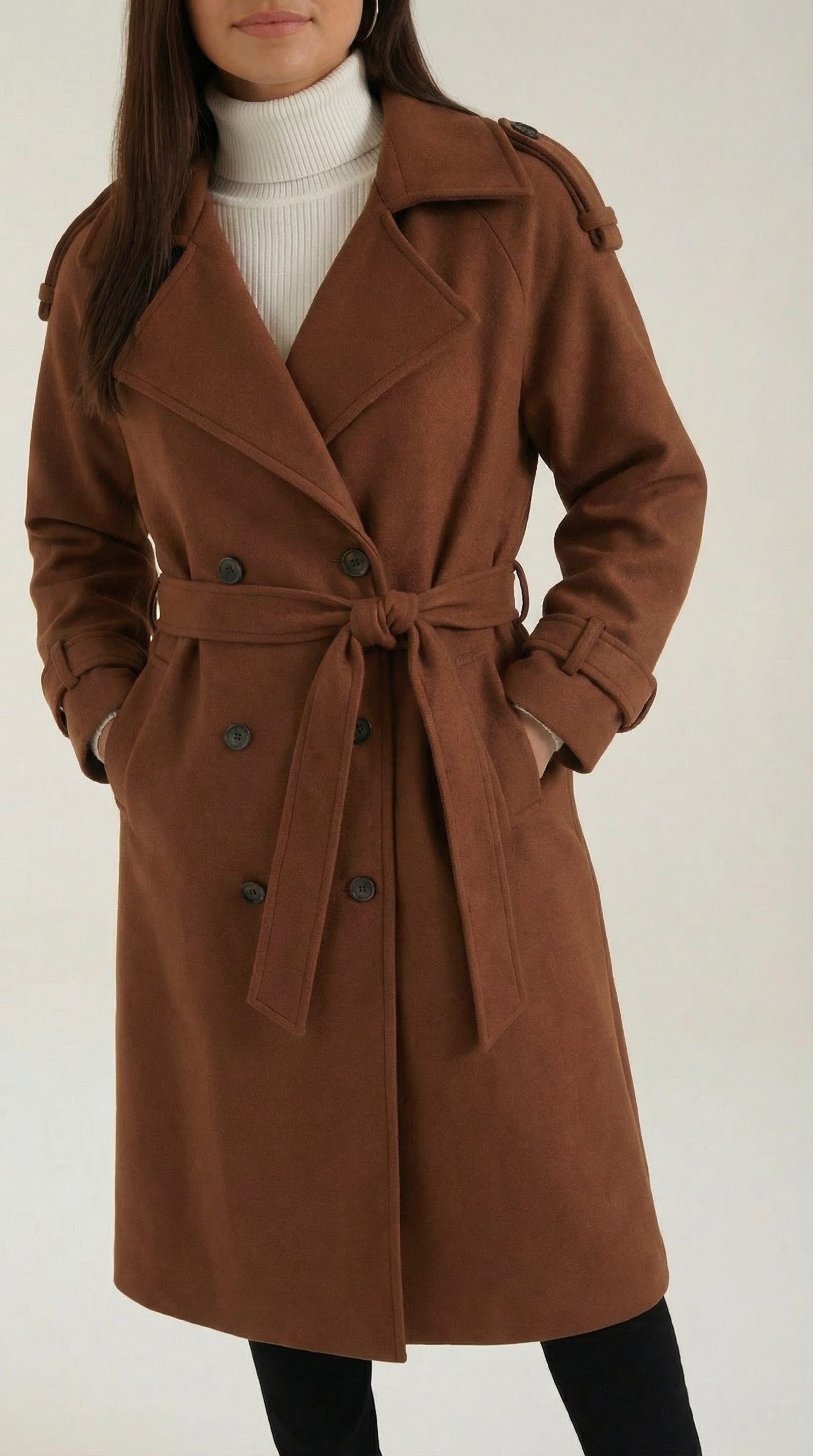 Elegant Belted Long Trench Coat-coats > trench coats-Laventaire-Laventaire