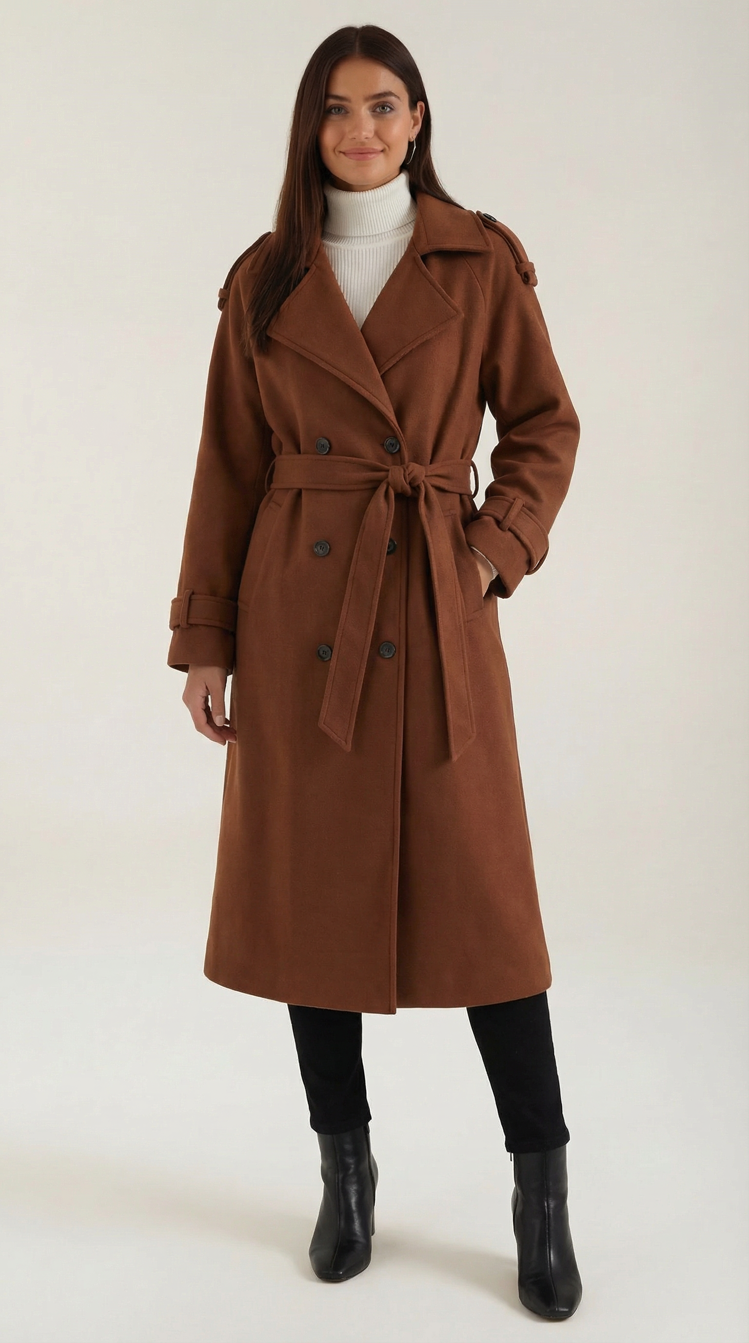 Elegant Belted Long Trench Coat-coats > trench coats-Laventaire-Caramel-S-Laventaire