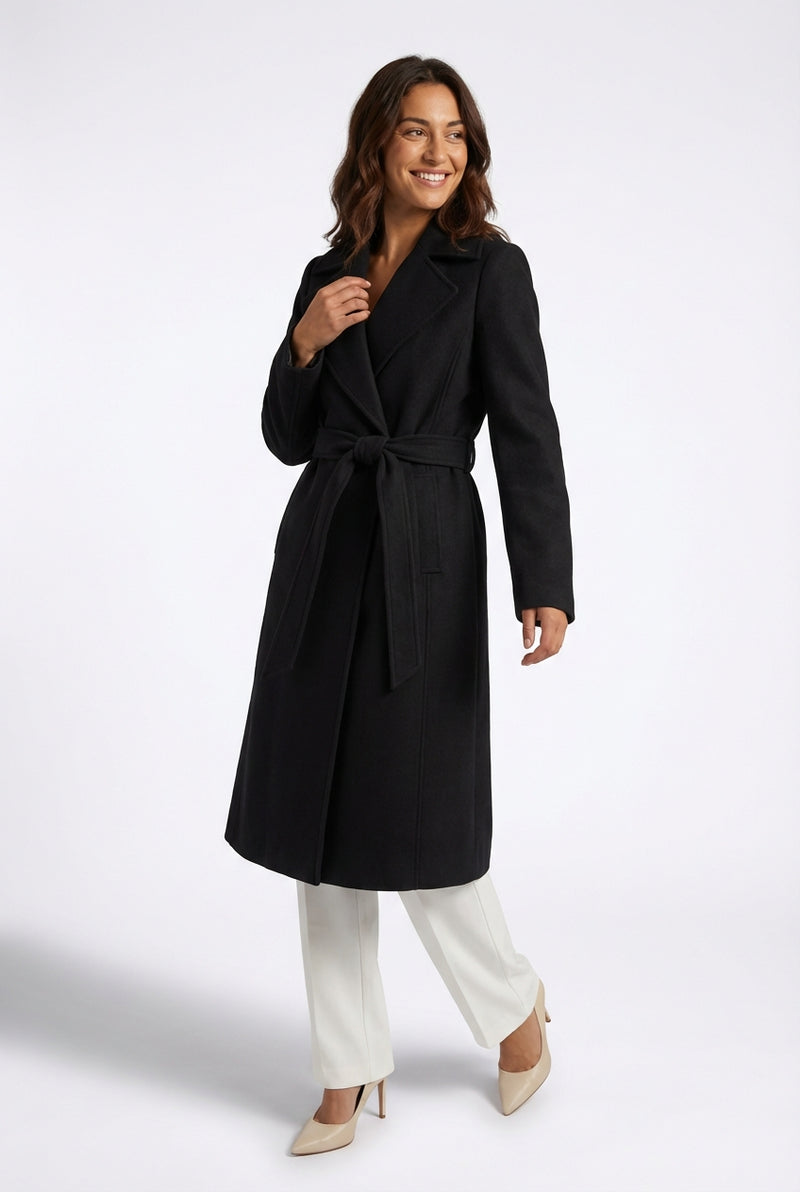 Elegant Belted Trench Coat-outerwear > trench coat-Laventaire-Black-XS-Laventaire