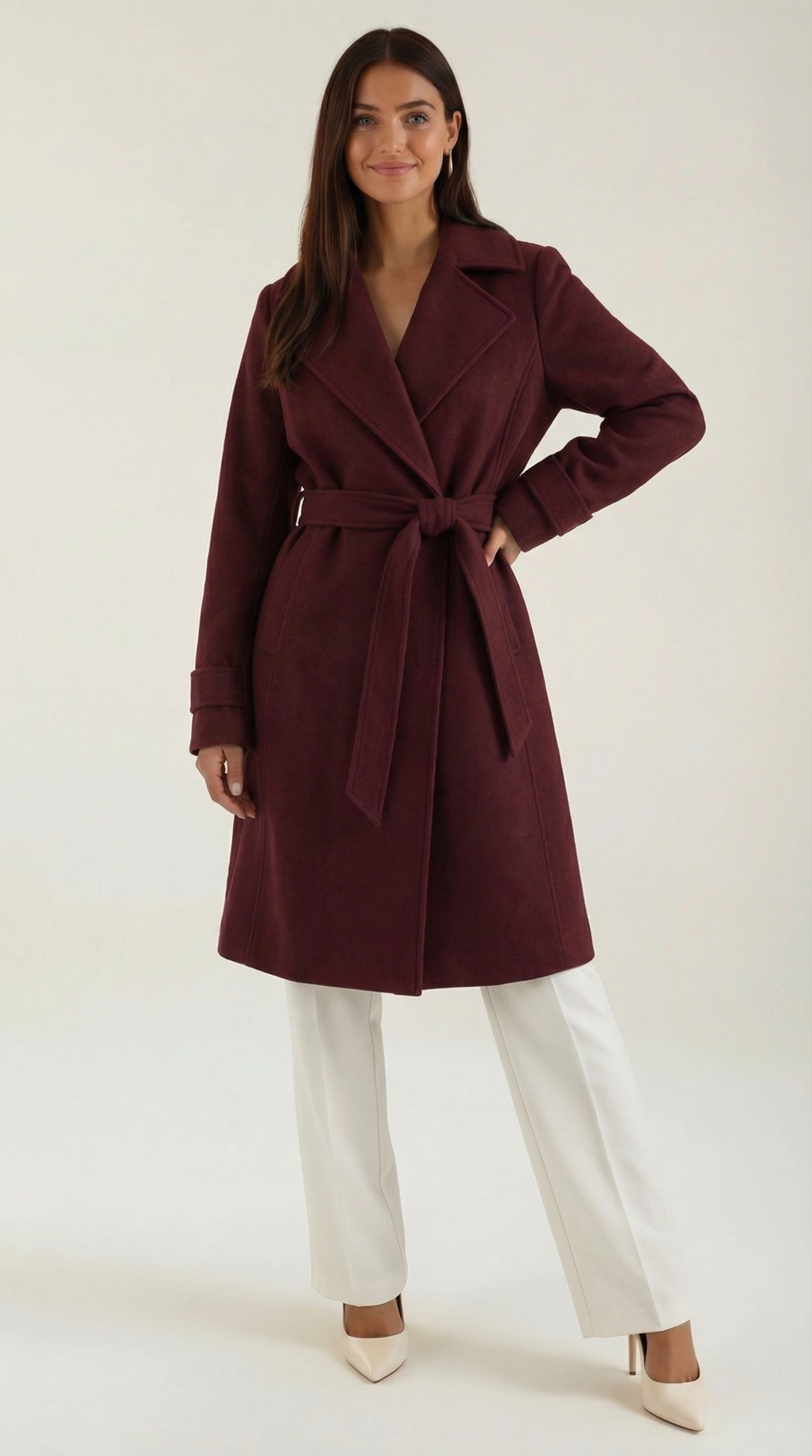 Elegant Belted Trench Coat-outerwear > trench coat-Laventaire-Burgundy-XS-Laventaire