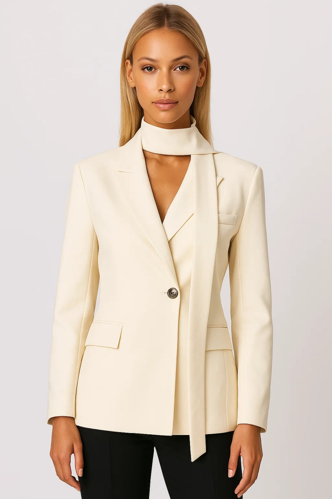 Elegant Blazer Jacket Tailored Fit-jackets > blazers > tailored blazers-Laventaire-Cream-S-Laventaire