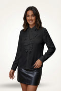 Elegant Blouse Ruffled Top-tops > blouses > ruffled blouses-Laventaire-Black-S-Laventaire