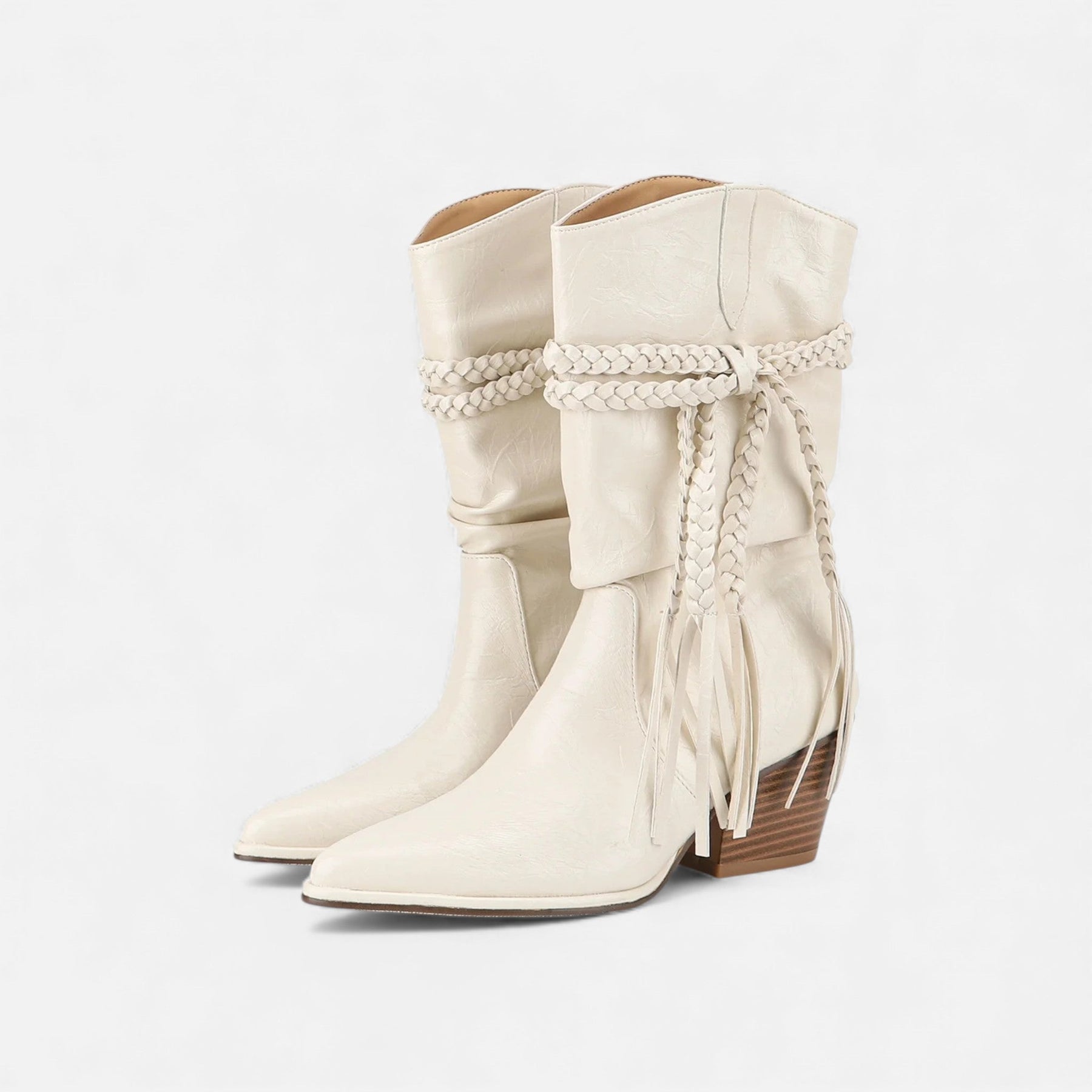 Elegant Chunky Heel Boots-footwear > boots > chunky heel boots-Laventaire-Cream-35-Laventaire