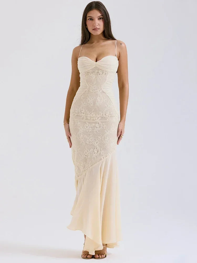 Elegant Cream Maxi Dress-dresses > maxi dress-Laventaire-Laventaire
