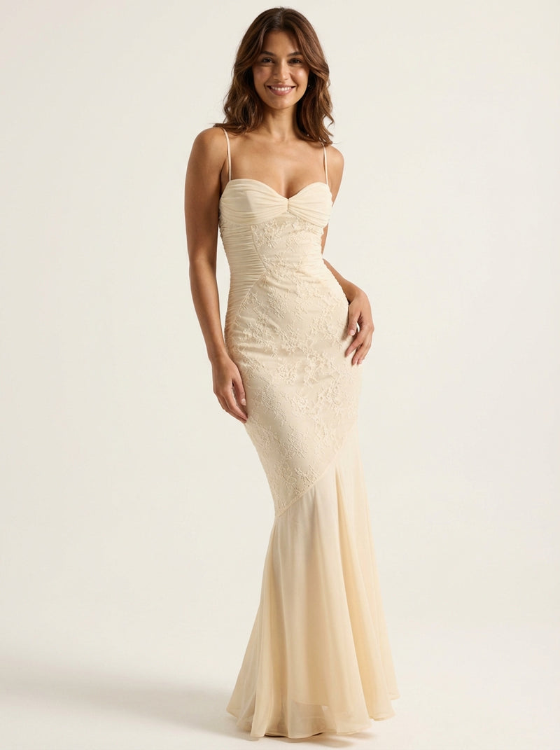 Elegant Cream Maxi Dress-dresses > maxi dress-Laventaire-Cream-S-Laventaire