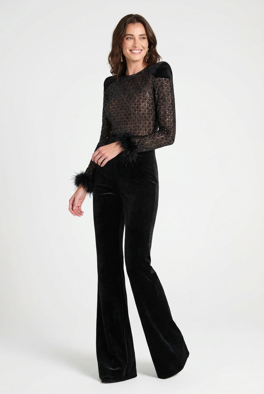 Elegant Feather Jumpsuit-jumpsuits > elegant jumpsuit-Laventaire-Black-S-Laventaire