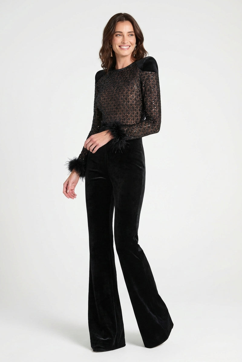 Elegant Feather Jumpsuit-jumpsuits > elegant jumpsuit-Laventaire-Black-S-Laventaire