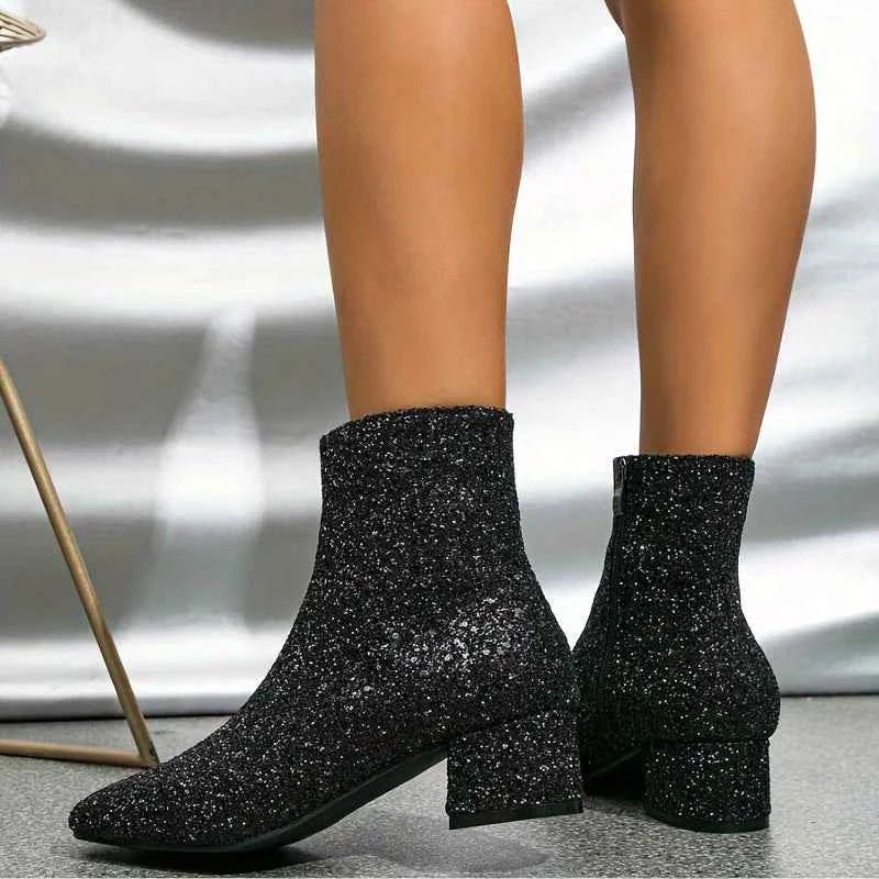 Elegant Glitter Ankle Boots-footwear > ankle boots-Laventaire-Laventaire