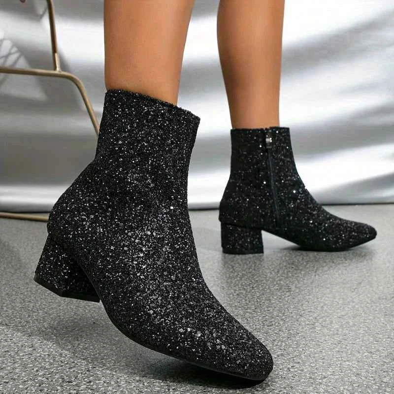 Elegant Glitter Ankle Boots-footwear > ankle boots-Laventaire-Black-36-Laventaire