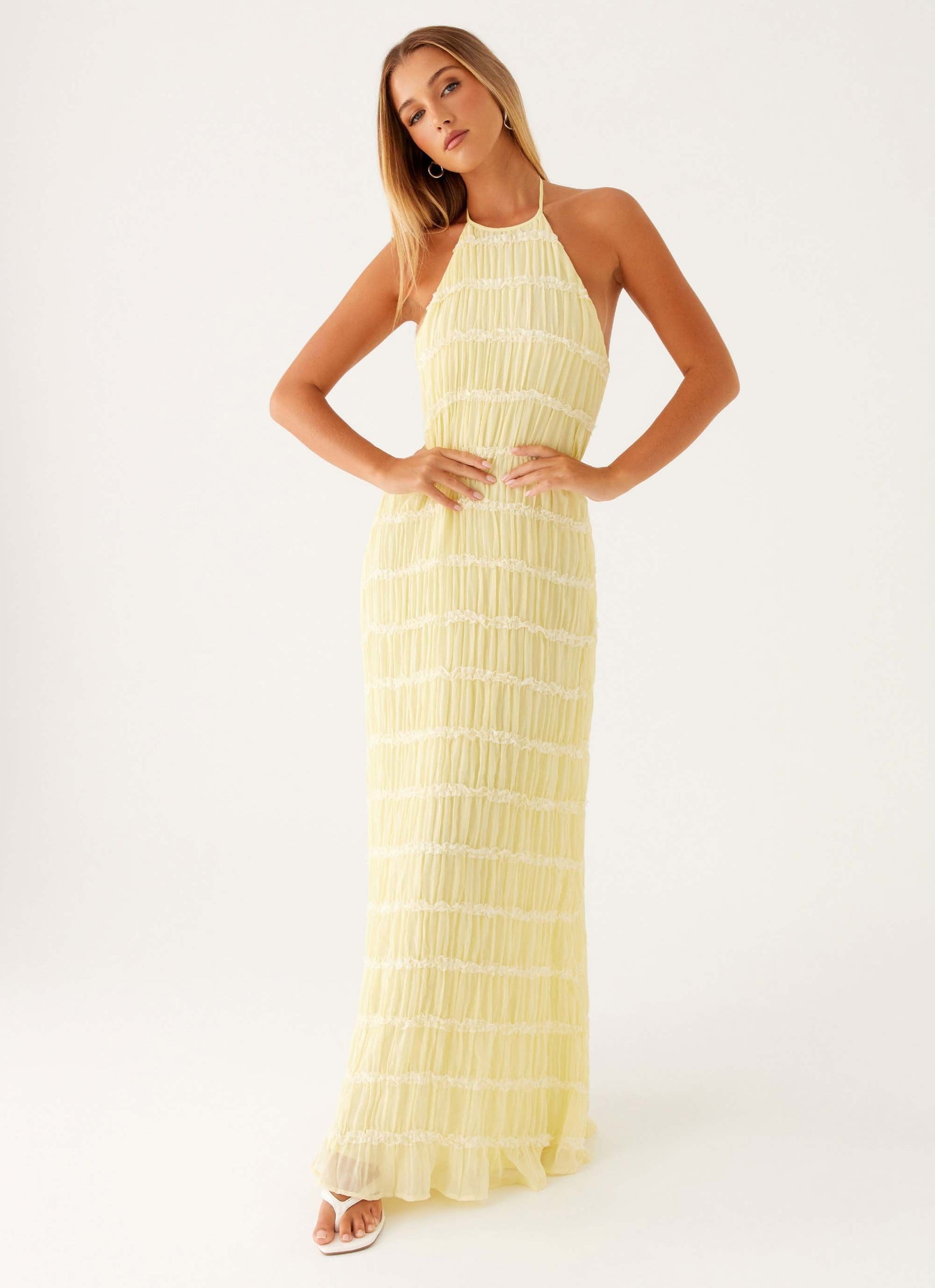 Elegant Halter Neck Maxi Dress-dresses > maxi dress-Laventaire-Laventaire