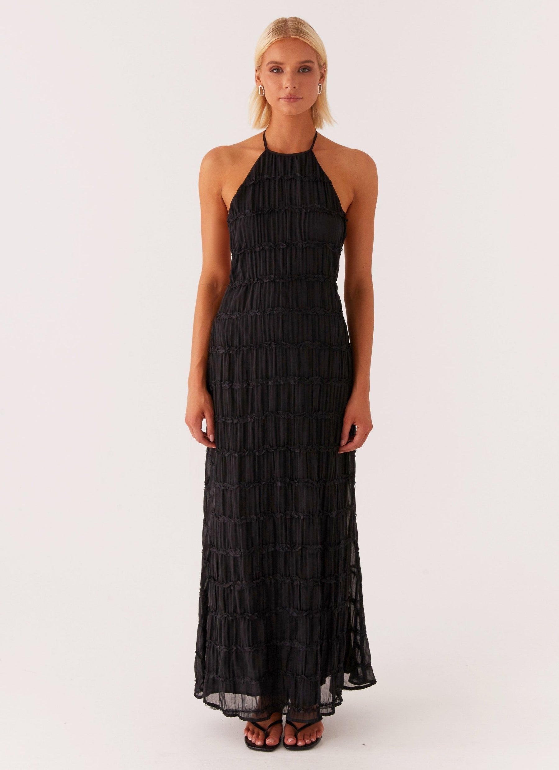 Elegant Halter Neck Maxi Dress-dresses > maxi dress-Laventaire-Black-XS-Laventaire