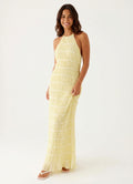 Elegant Halter Neck Maxi Dress-dresses > maxi dress-Laventaire-Butter Yellow-XS-Laventaire