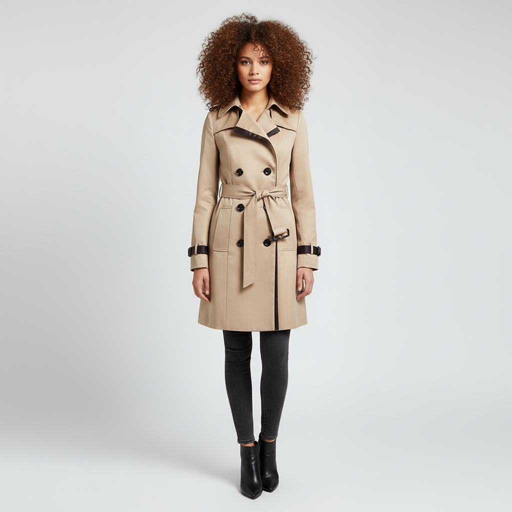Elegant Long Trench Coat-outerwear > trench coat-Laventaire-Beige-S-Laventaire