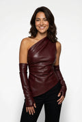 Elegant One Shoulder Top-tops > going out tops-Laventaire-Burgundy-S-Laventaire