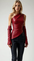 Elegant One Shoulder Top-tops > going out tops-Laventaire-Red-S-Laventaire