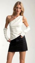 Elegant One Shoulder Top-tops > going out tops-Laventaire-White-S-Laventaire