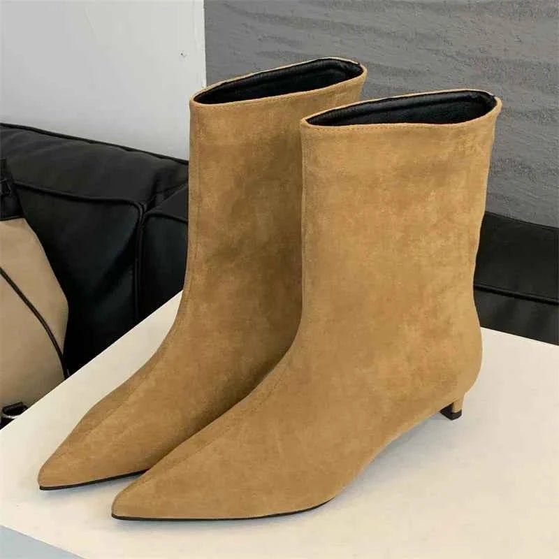 Elegant Pointed Toe Boots-footwear > pointed toe boots-Laventaire-Sand-35-Laventaire