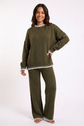 Elegant Relaxed Lounge Set-loungewear > lounge set-Laventaire-Army Green-S-Laventaire