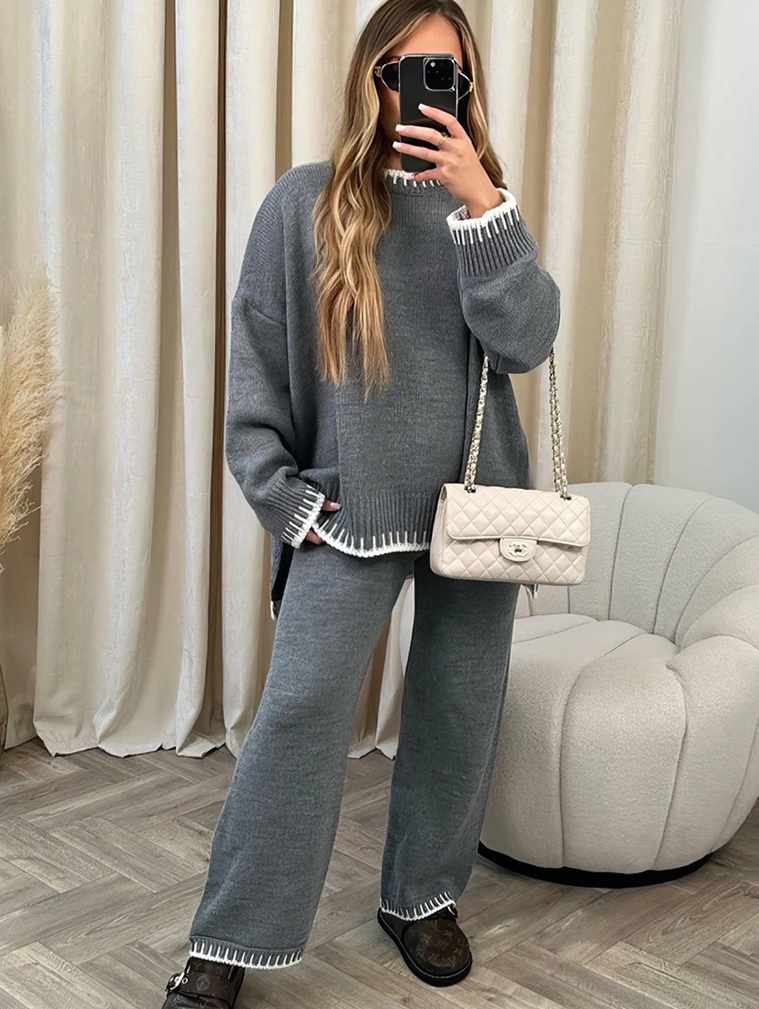 Elegant Relaxed Lounge Set-loungewear > lounge set-Laventaire-Gray-S-Laventaire