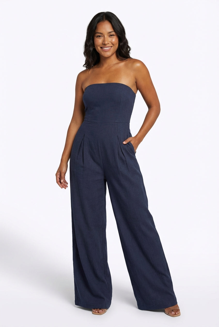 Elegant Strapless Jumpsuit Fit-jumpsuit > strapless jumpsuit-Laventaire-Navy Blue-S-Laventaire