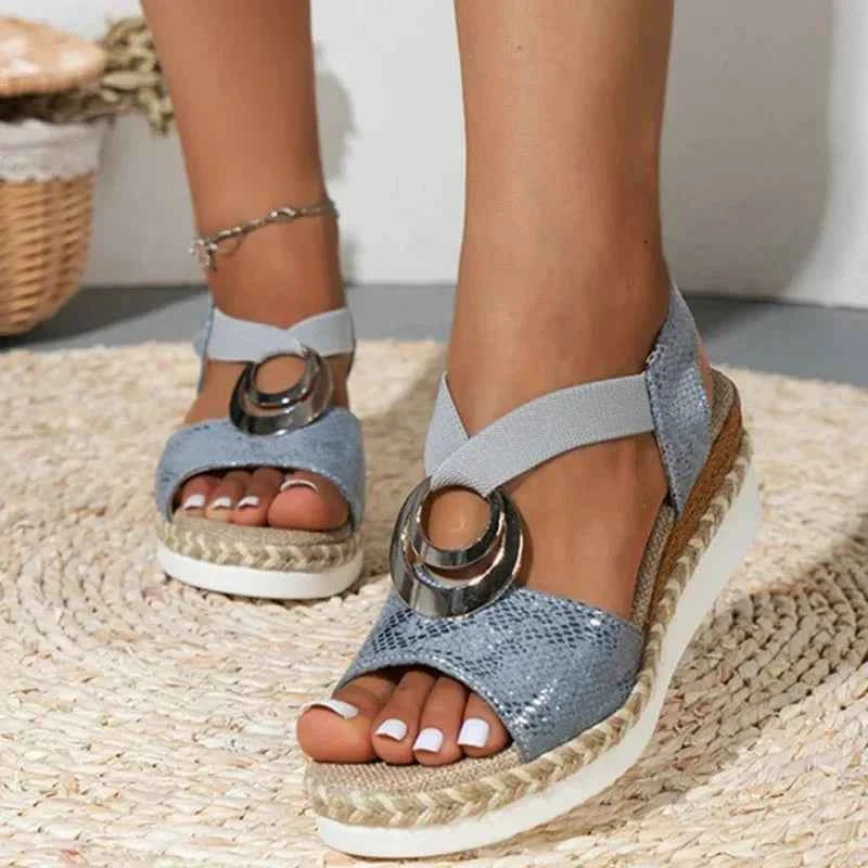 Elegant Wedge Sandals-Footwear > Sandals > Wedge Sandals-Laventaire-Light Blue-36-Laventaire
