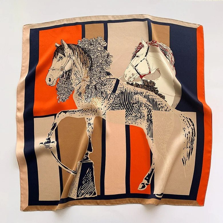 Equestrian Print Square Scarf-accessories > scarves > square scarves-Laventaire-Laventaire