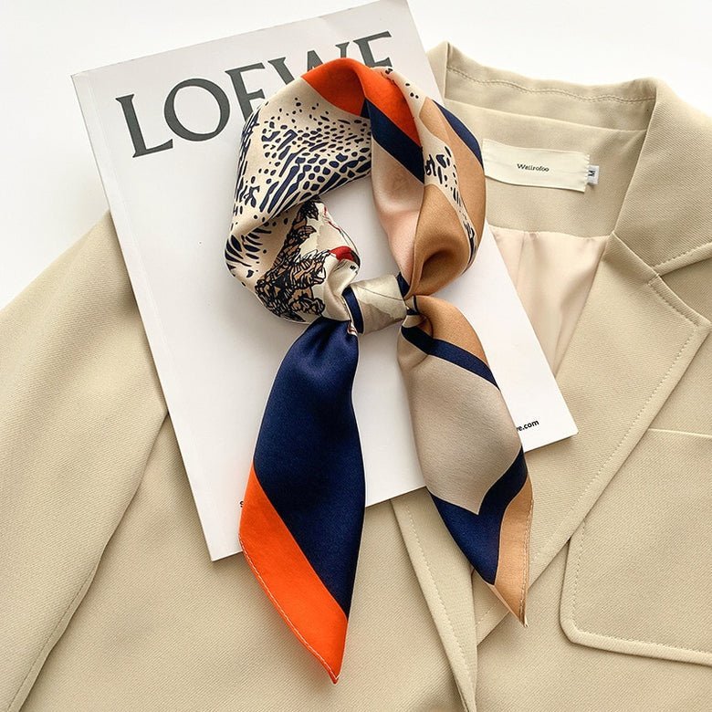Equestrian Print Square Scarf-accessories > scarves > square scarves-Laventaire-Orange-One size-Laventaire