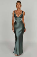 Evening Gown Maxi Dress-dresses > evening dress > gown evening dress-Laventaire-Emerald Green-S-Laventaire