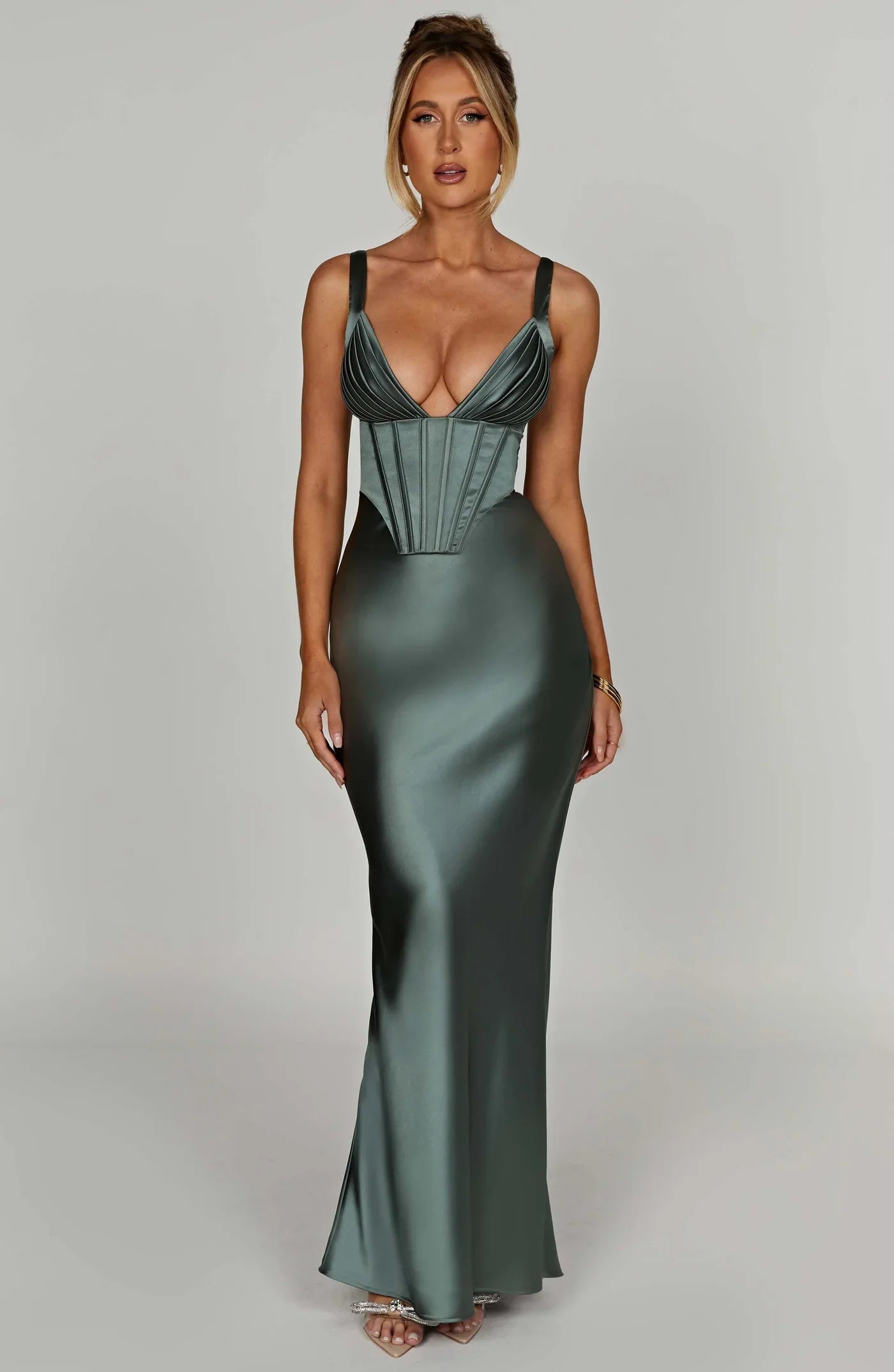 Evening Gown Maxi Dress-dresses > evening dress > gown evening dress-Laventaire-Emerald Green-S-Laventaire