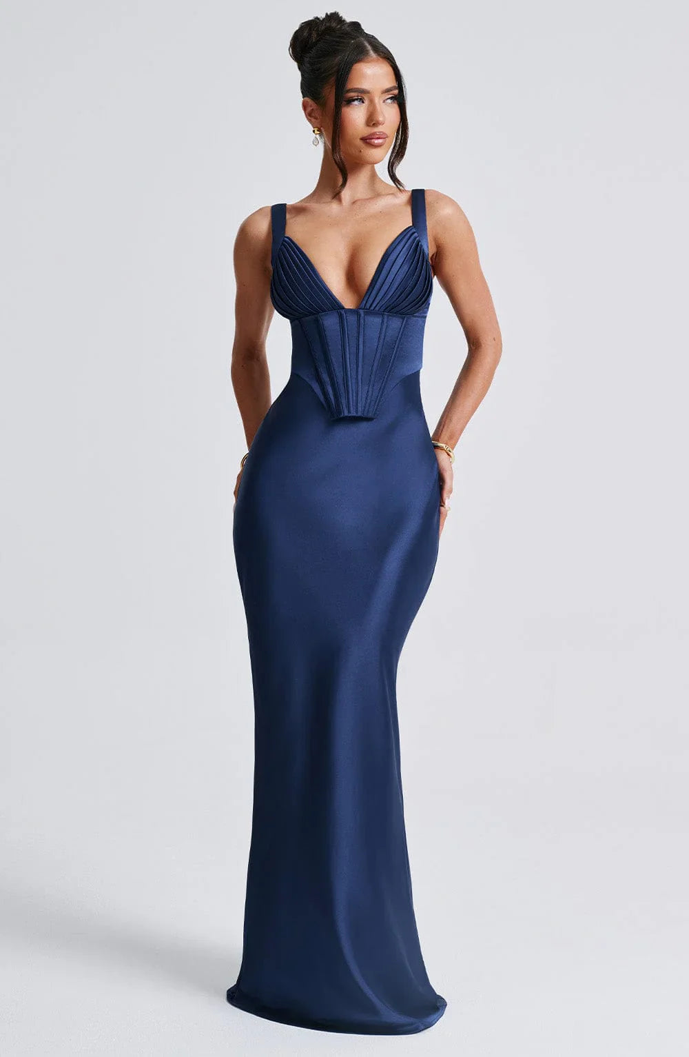 Evening Gown Maxi Dress-dresses > evening dress > gown evening dress-Laventaire-Navy Blue-S-Laventaire